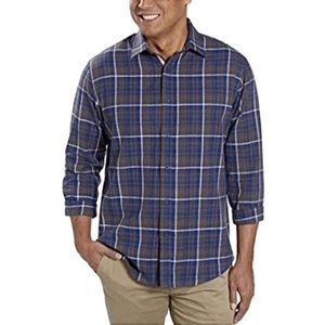 Age of Wisdom Mens Woven Long Sleeve Button Down Shirt X-Large Brown Blue Plaid